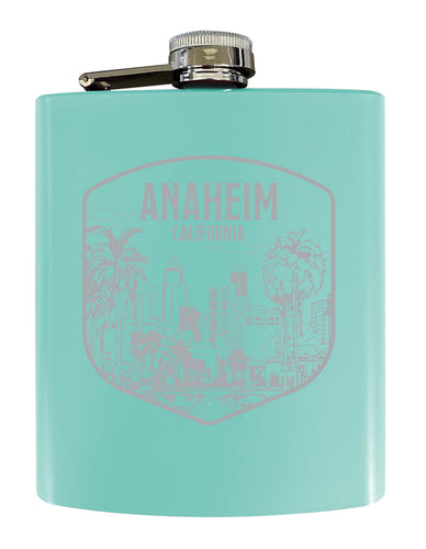 Anaheim California Souvenir 7 oz Engraved Steel Flask Matte Finish Seafoam 2-Pack