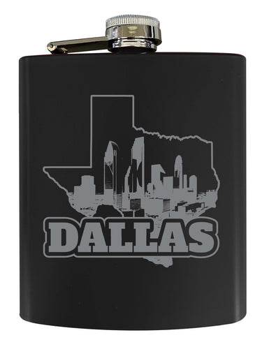 Dallas Texas Souvenir 7 oz Engraved Steel Flask Matte Finish Black 2-Pack