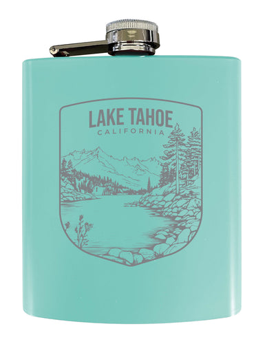 Lake Tahoe California Souvenir 7 oz Engraved Steel Flask Matte Finish Seafoam 4-Pack