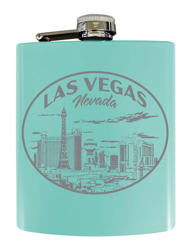 Las Vegas Nevada Souvenir 7 oz Engraved Steel Flask Matte Finish Seafoam 4-Pack