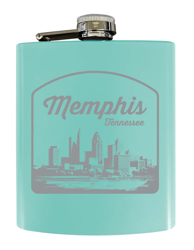 Memphis Tennessee Souvenir 7 oz Engraved Steel Flask Matte Finish Seafoam 4-Pack
