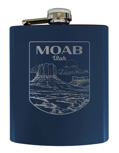 Moab Utah Souvenir 7 oz Engraved Steel Flask Matte Finish Navy 4-Pack