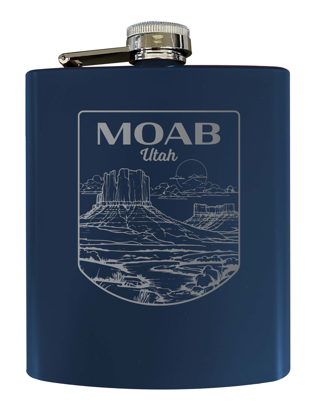 Moab Utah Souvenir 7 oz Engraved Steel Flask Matte Finish Navy 4-Pack