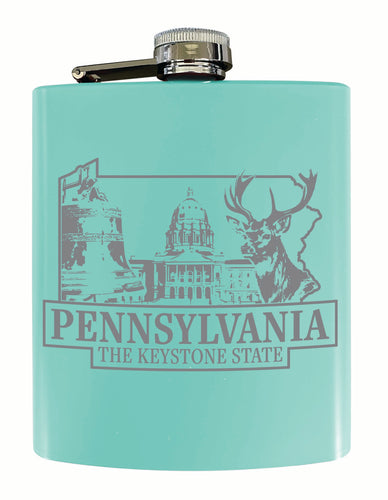 Pennsylvania Souvenir 7 oz Engraved Steel Flask Matte Finish Seafoam 4-Pack