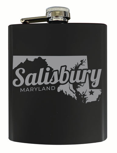 Salisbury Maryland Souvenir 7 oz Engraved Steel Flask Matte Finish Black 4-Pack