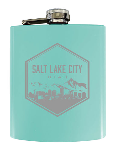 Salt Lake City Utah Souvenir 7 oz Engraved Steel Flask Matte Finish Seafoam 2-Pack