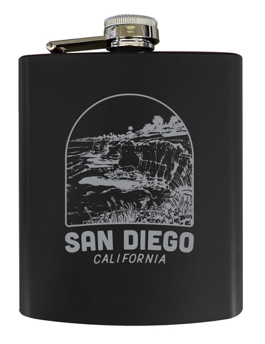 San Diego California Souvenir 7 oz Engraved Steel Flask Matte Finish Black 2-Pack