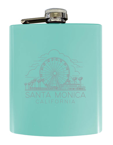 Santa Monica California Souvenir 7 oz Engraved Steel Flask Matte Finish Seafoam 2-Pack