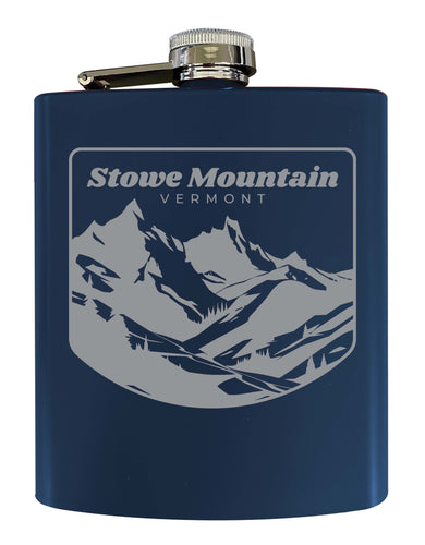 Stowe Mountain Vermont Souvenir 7 oz Engraved Steel Flask Matte Finish Navy Single Unit