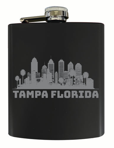 Tampa Florida Souvenir 7 oz Engraved Steel Flask Matte Finish Black 2-Pack