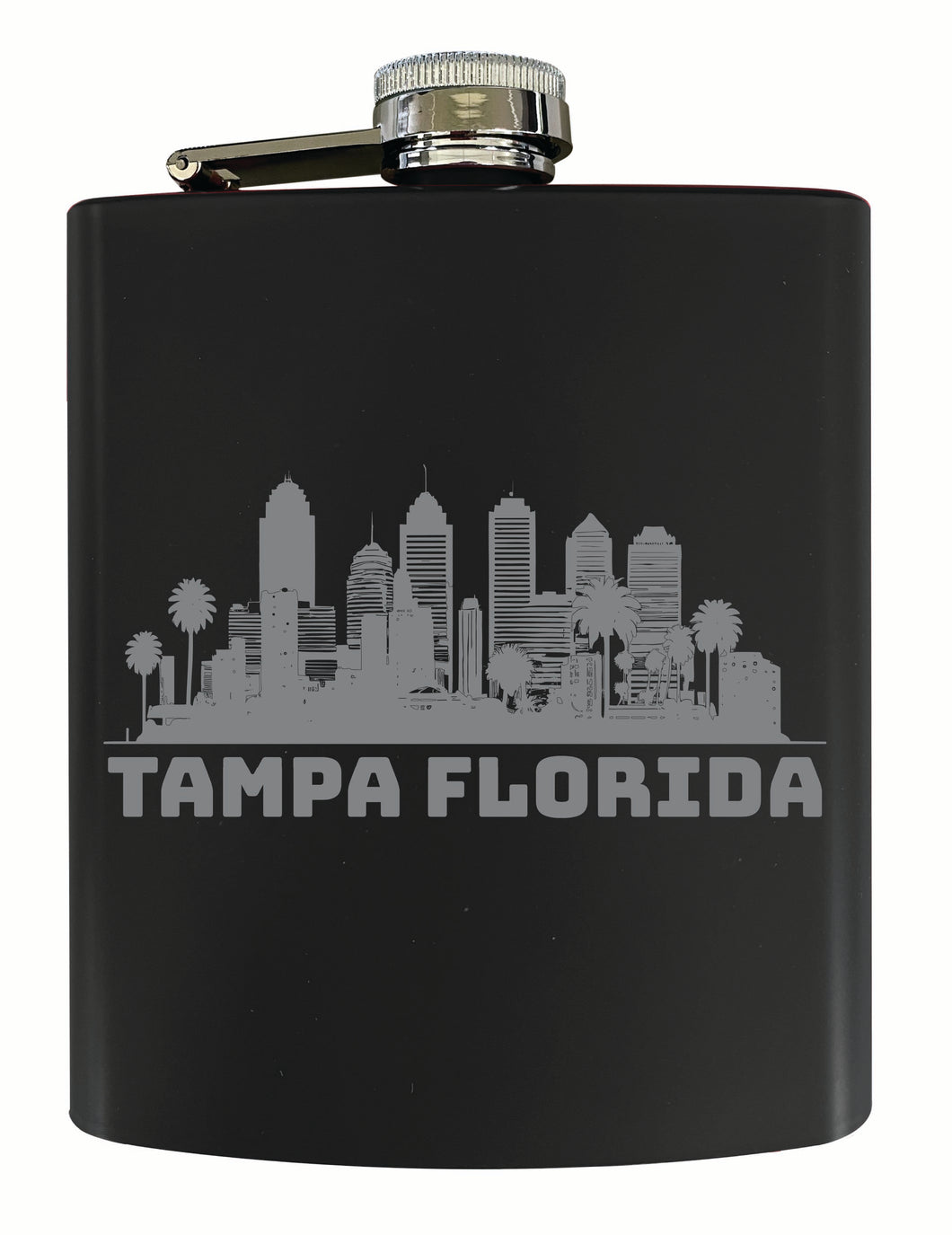 Tampa Florida Souvenir 7 oz Engraved Steel Flask Matte Finish Black 2-Pack