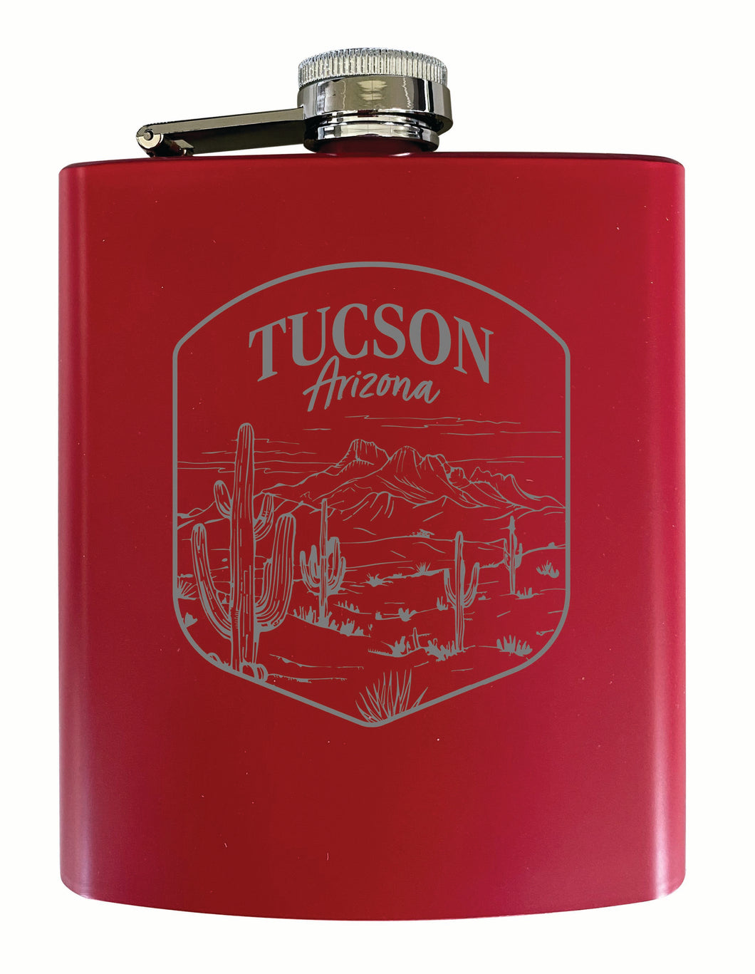 Tucson Arizona Souvenir 7 oz Engraved Steel Flask Matte Finish Red Single Unit