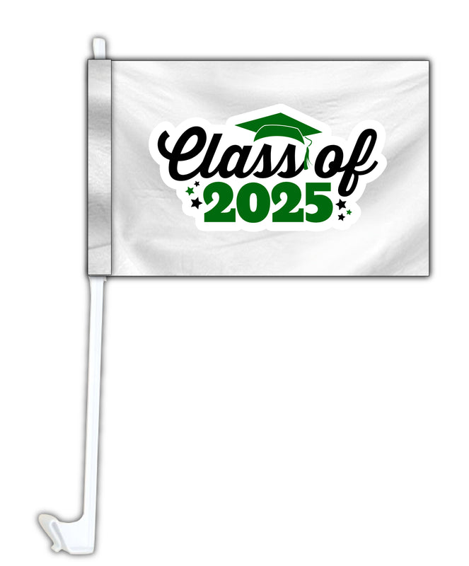 Class of 2025 Graduation , Senior Grad Car Flag - Set of 2 (Green) 2-Pack