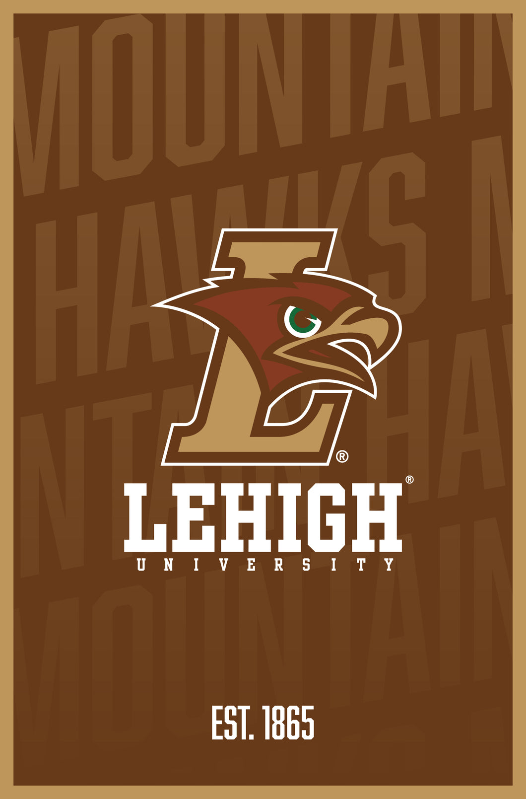 Lehigh University Mountain Hawks Vintage College Poster Officially Licensed Collegiate Product 11 x 14-Inches