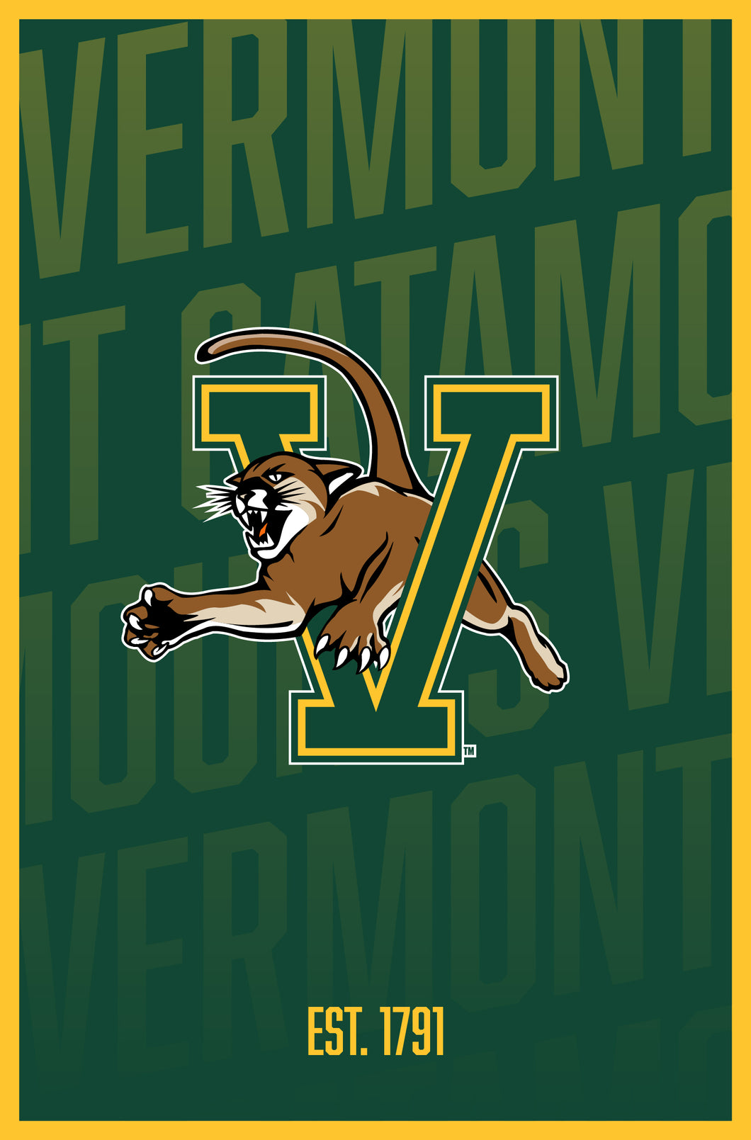 Vermont Catamounts Vintage College Poster Officially Licensed Collegiate Product 8 x 10-Inches
