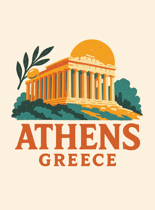 Athens Greece Vintage Design Souvenir Vintage Travel Poster 8 x 10-Inches