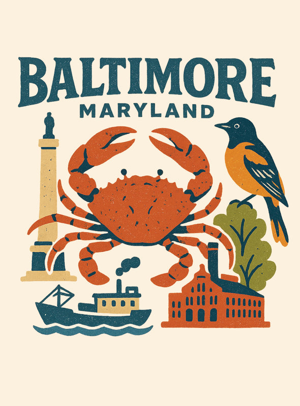 Baltimore Maryland Vintage Design Souvenir Vintage Travel Poster 8 x 10-Inches