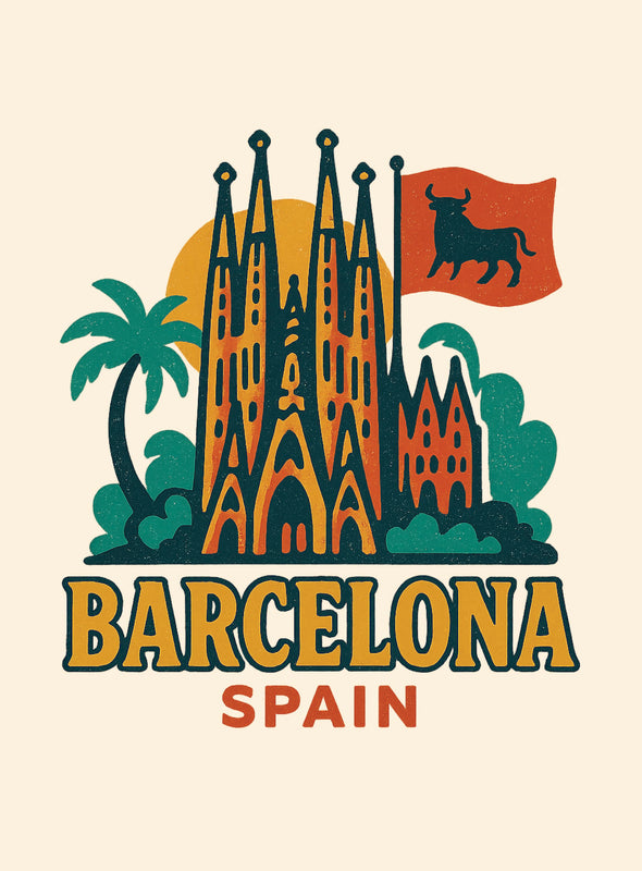 Barcelona Spain Vintage Design Souvenir Vintage Travel Poster 8 x 10-Inches