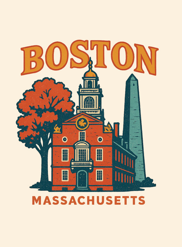Boston Massachusetts Vintage Design Souvenir Vintage Travel Poster 8 x 10-Inches