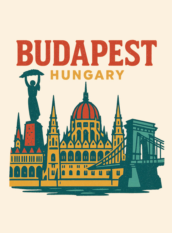 Budapest Hungary Vintage Design Souvenir Vintage Travel Poster 8 x 10-Inches