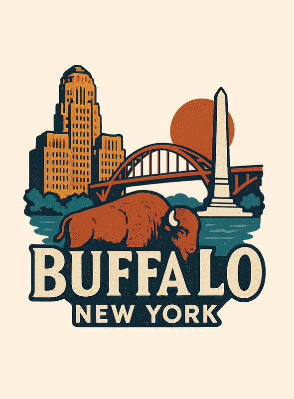 Buffalo New York Vintage Design Souvenir Vintage Travel Poster 8 x 10-Inches