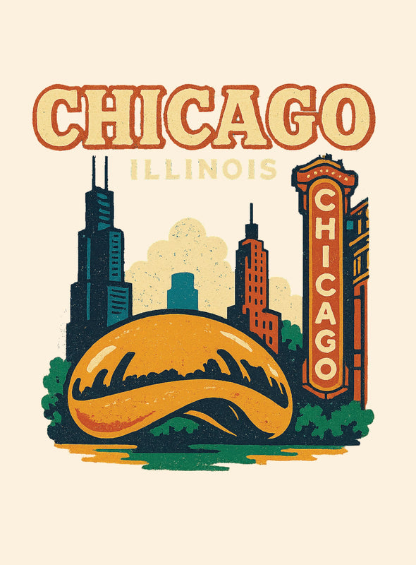Chicago Illinois Vintage Design Souvenir Vintage Travel Poster 8 x 10-Inches