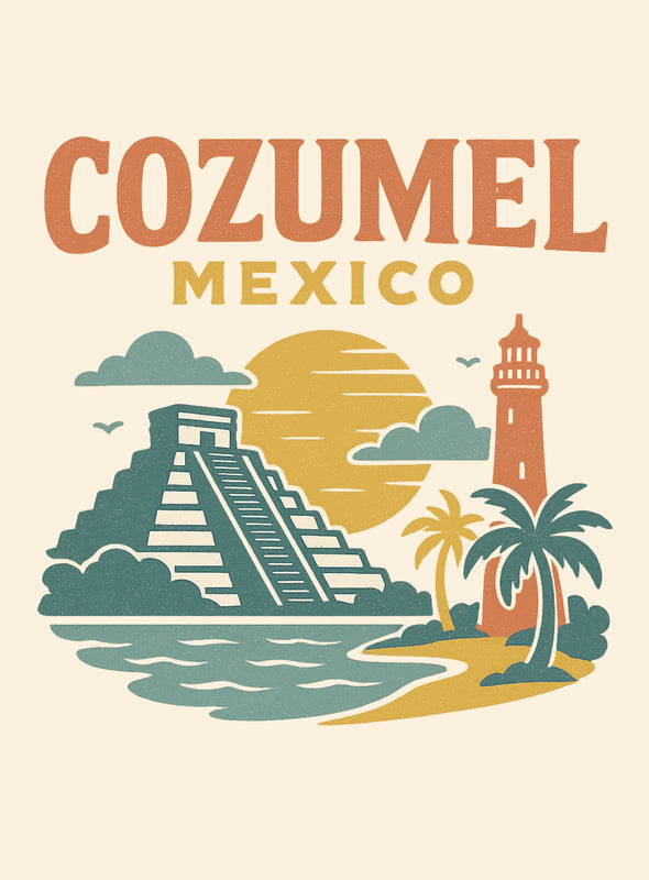 Cozumel Mexico Vintage Design Souvenir Vintage Travel Poster 8 x 10-Inches