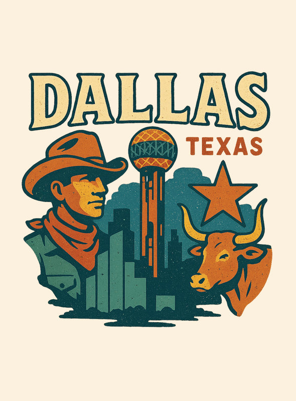 Dallas Texas Vintage Design Souvenir Vintage Travel Poster 8 x 10-Inches