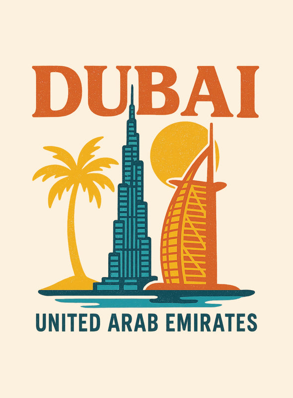 Dubai United Arab Emirates Vintage Design Souvenir Vintage Travel Poster 8 x 10-Inches