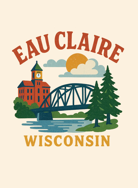Eau Claire Wisconsin Vintage Design Souvenir Vintage Travel Poster 8 x 10-Inches