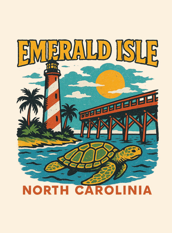 Emerald Isle North Carolina Vintage Design Souvenir Vintage Travel Poster 8 x 10-Inches