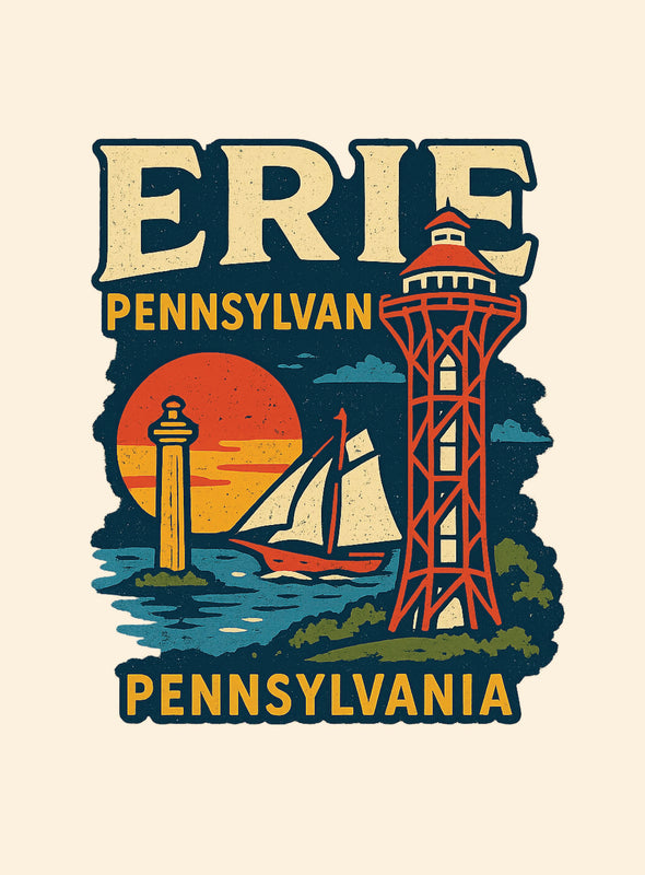 Erie Pennsylvania Vintage Design Souvenir Vintage Travel Poster 8 x 10-Inches