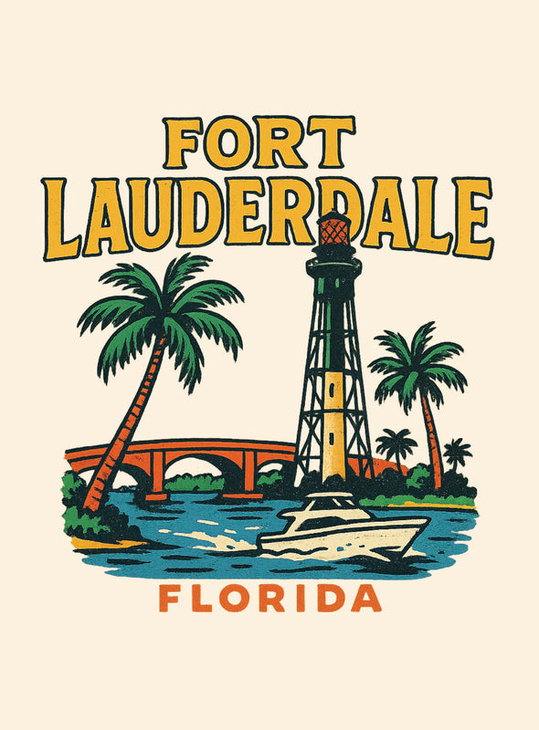 Fort Lauderdale Florida Vintage Design Souvenir Vintage Travel Poster 8 x 10-Inches