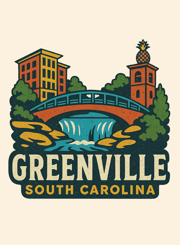 Greenville South Carolina Vintage Design Souvenir Vintage Travel Poster 8 x 10-Inches