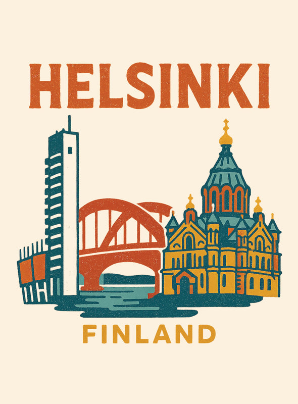 Helsinki Finland Vintage Design Souvenir Vintage Travel Poster 8 x 10-Inches