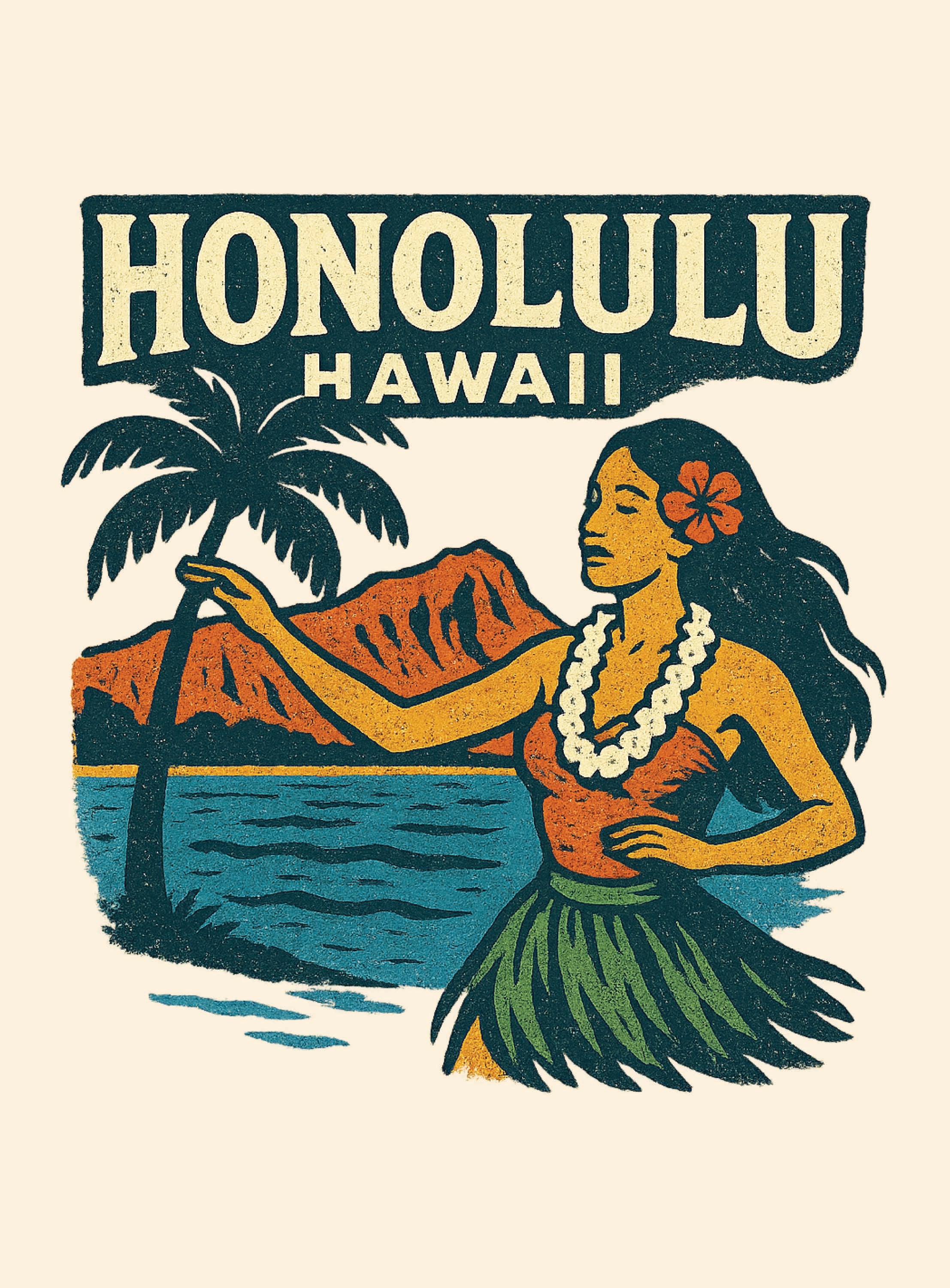 Honolulu Hawaii Vintage Design Souvenir Vintage Travel Poster – R & R INC.
