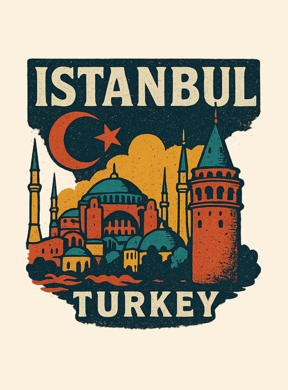 Istanbul Turkey Vintage Design Souvenir Vintage Travel Poster 8 x 10-Inches