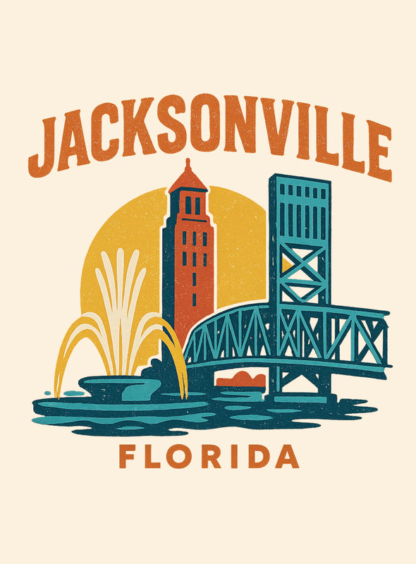Jacksonville Florida Vintage Design Souvenir Vintage Travel Poster 8 x 10-Inches