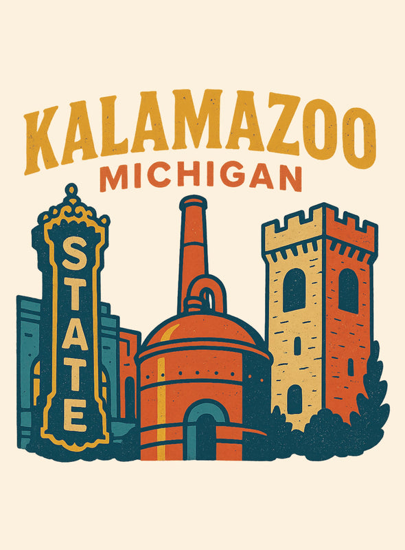 Kalamazoo Michigan Vintage Design Souvenir Vintage Travel Poster 8 x 10-Inches