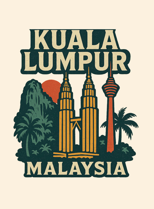 Kuala Lumpur Malaysia Vintage Design Souvenir Vintage Travel Poster 8 x 10-Inches