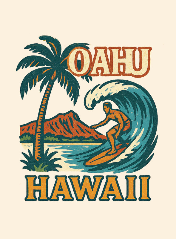 Oahu Hawaii Vintage Design Souvenir Vintage Travel Poster 8 x 10-Inches