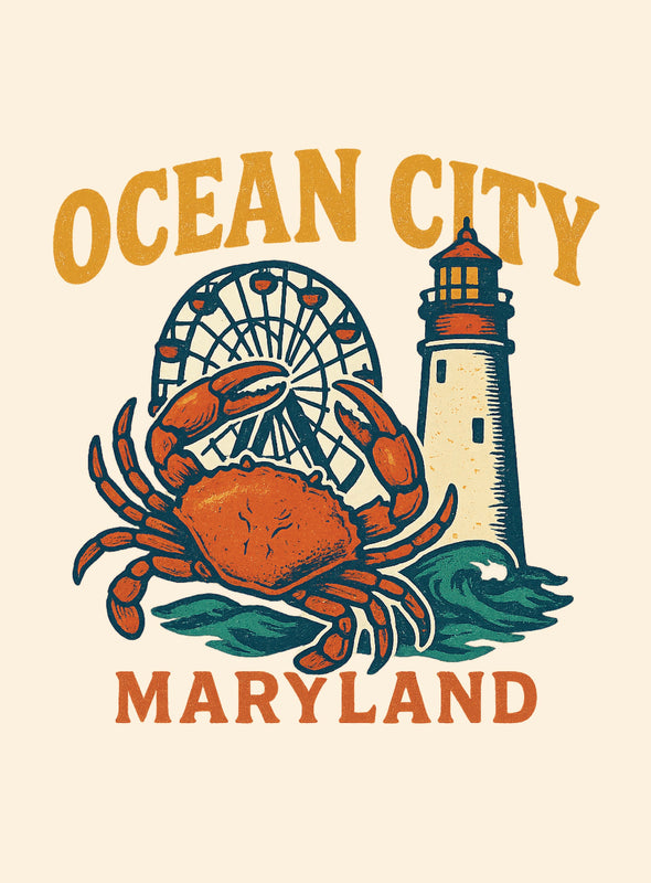 Ocean City Maryland Vintage Design Souvenir Vintage Travel Poster 8 x 10-Inches