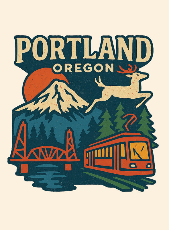 Portland Oregon Vintage Design Souvenir Vintage Travel Poster 8 x 10-Inches
