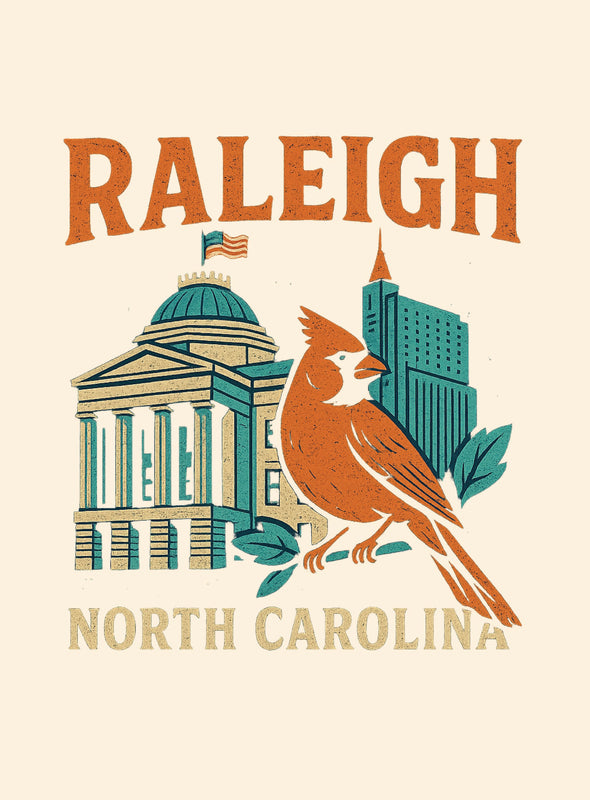 Raleigh North Carolina Vintage Design Souvenir Vintage Travel Poster 8 x 10-Inches