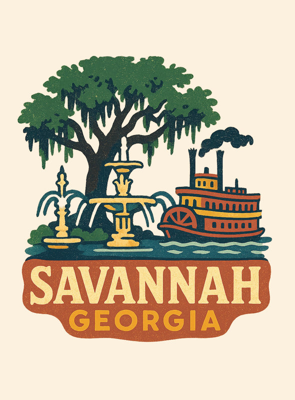 Savannah Georgia Vintage Design Souvenir Vintage Travel Poster 8 x 10-Inches