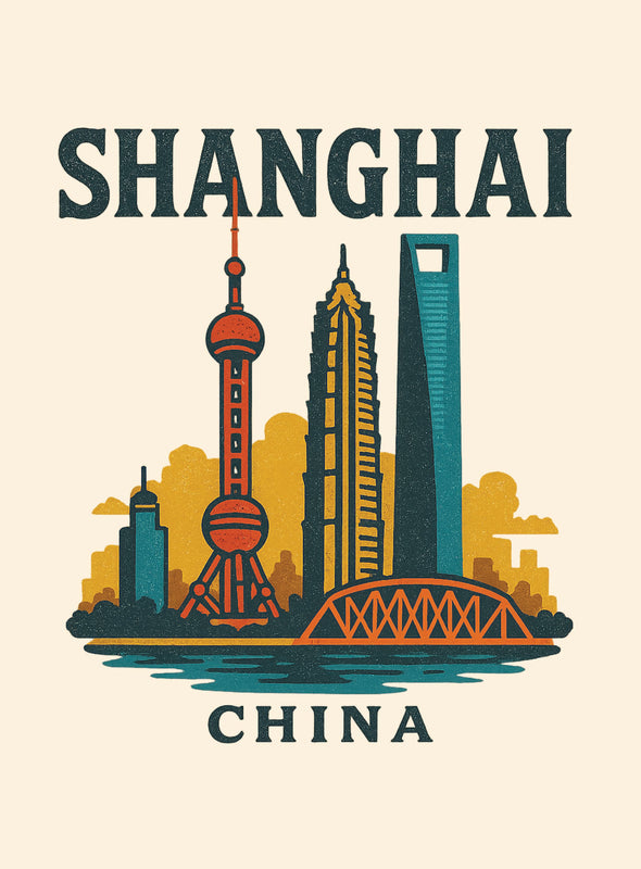 Shanghai China Vintage Design Souvenir Vintage Travel Poster 8 x 10-Inches