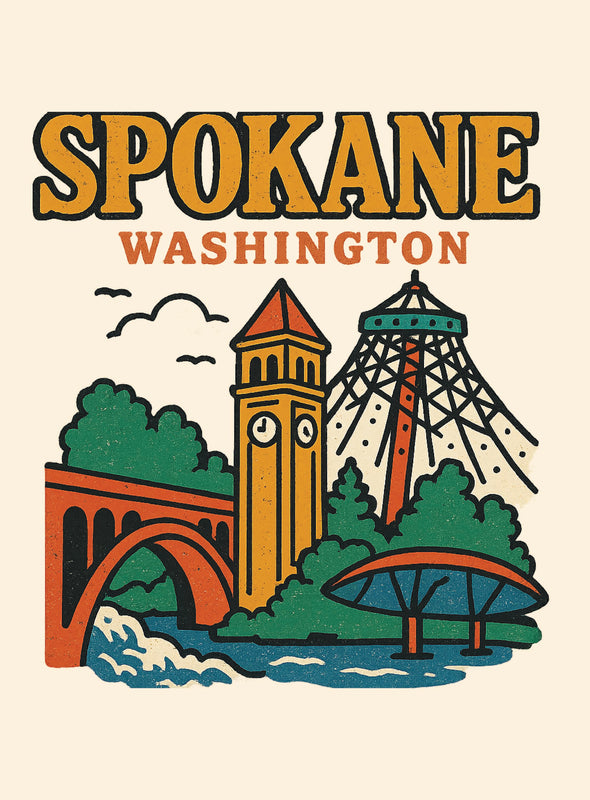 Spokane Washington Vintage Design Souvenir Vintage Travel Poster 8 x 10-Inches
