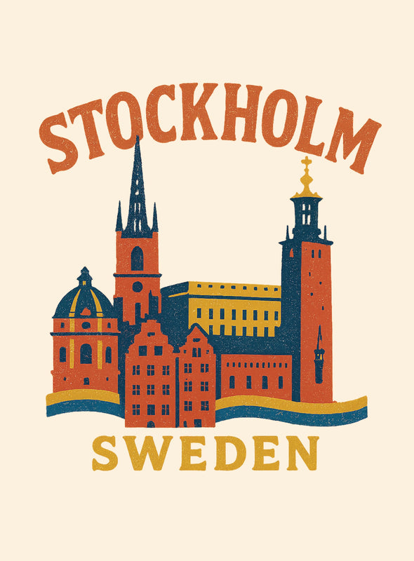Stockholm Sweden Vintage Design Souvenir Vintage Travel Poster 8 x 10-Inches