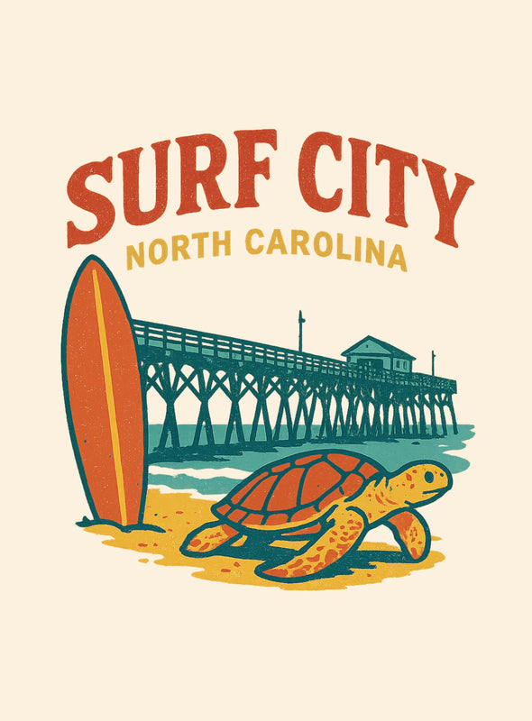 Surf City North Carolina Vintage Design Souvenir Vintage Travel Poster 8 x 10-Inches