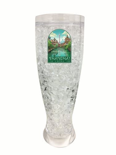 Shanghai China Old Town Design Souvenir 16 oz Plastic Broken Glass Frosty Mug Single